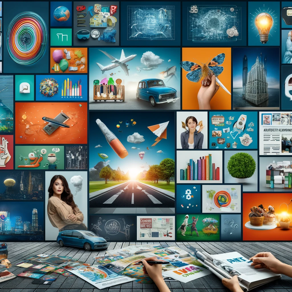 Collage de diversas campañas publicitarias exitosas diseñadas por una agencia de marketing